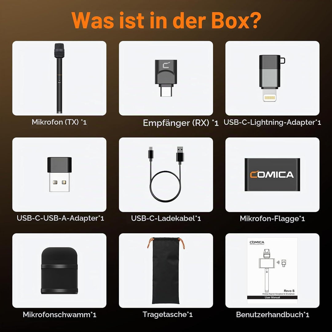 COMICA Revo S Kabelloses Hand-Interviewmikrofon, Reportermikrofon mit USB-C-Empfänger, kompatibel mi
