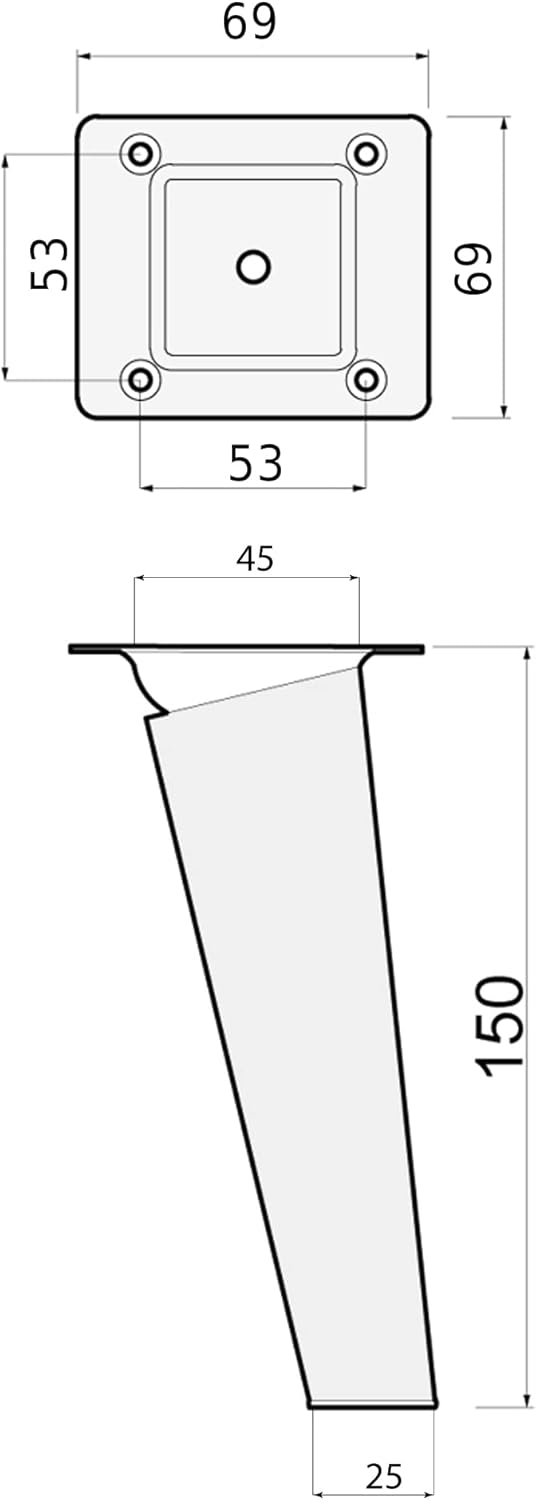 Sossai Möbelfüsse aus Naturholz Buche unbehandelt, Clif Square HMF4, 15 cm hoch, eckig, schräge Ausf