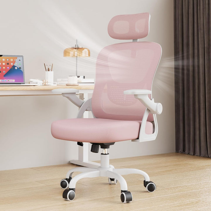 rattantree Bürostuhl Ergonomisch, Schreibtischstuhl mit Hochklappbaren Armlehnen, Kopfstütze und Rüc
