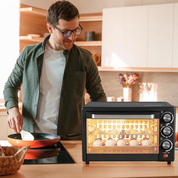 Mini Backofen, Mini Backofen 22L mit Backblech und Grillrost, Pizzaofen 800W, 250 °C, Timer 0-60 Min