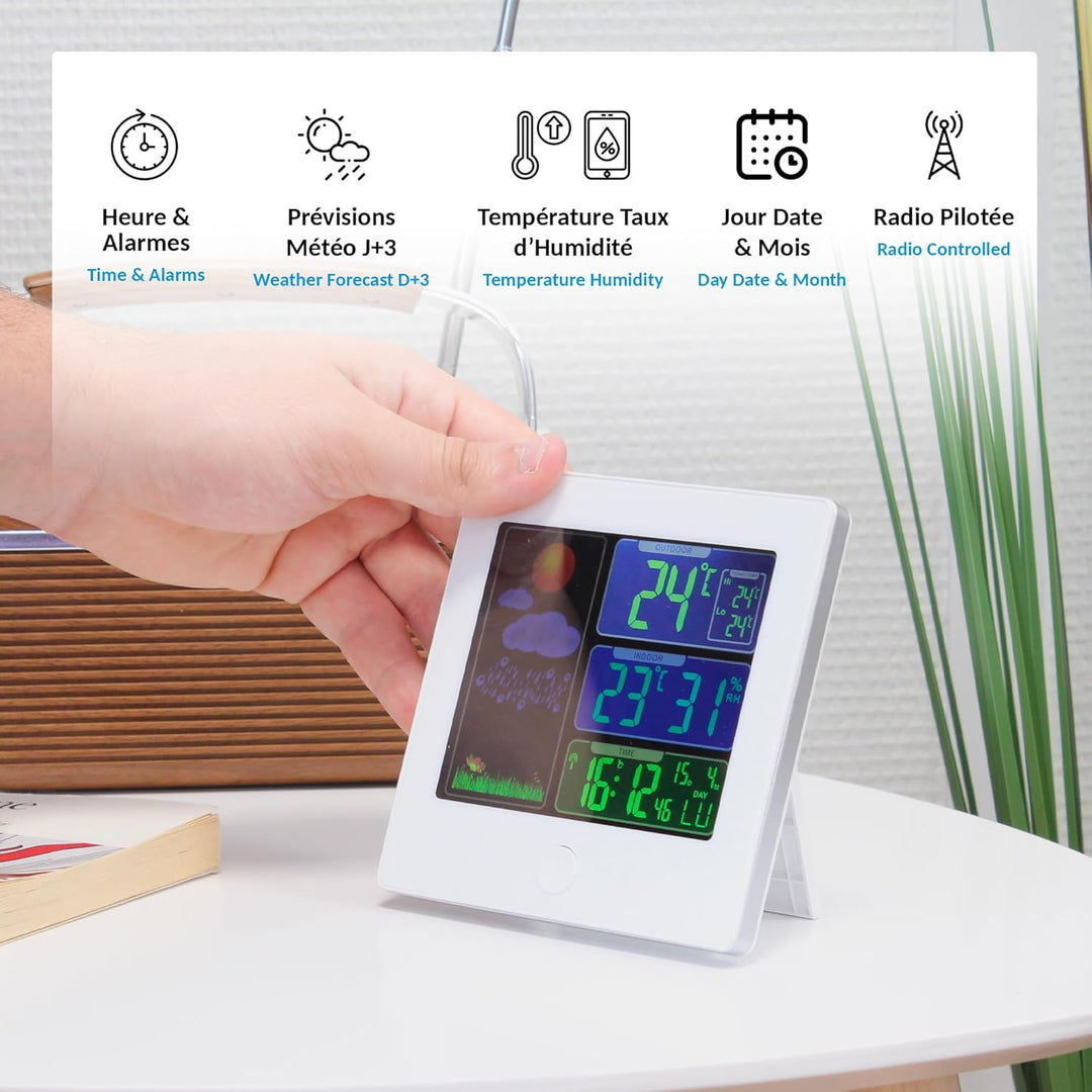 FISHTEC – Color My Day Wetterstation für den Innenbereich – Farb-LCD-Bildschirm – Temperatur, Luftfe