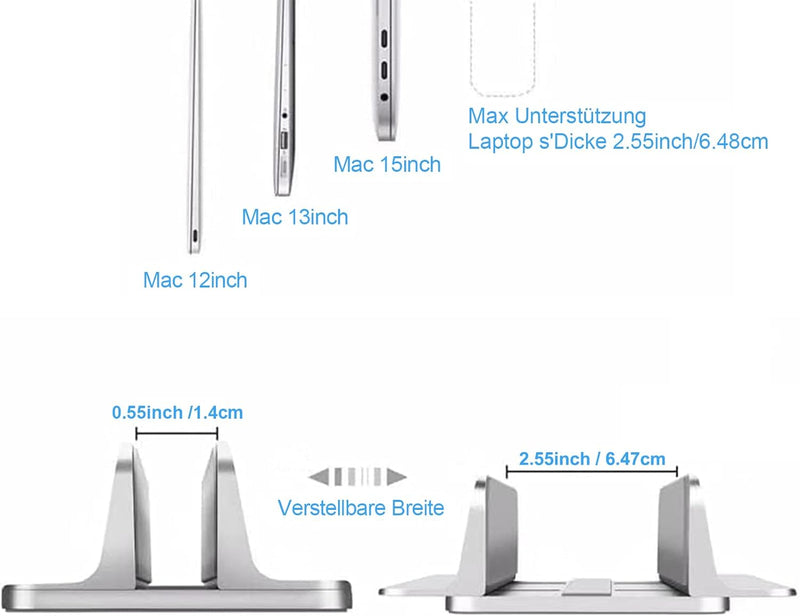 Vertikaler Laptop Ständer, Aluminium Büro Verstellbarer Notebook Ständer, Verstellbarer Dock-Grösse