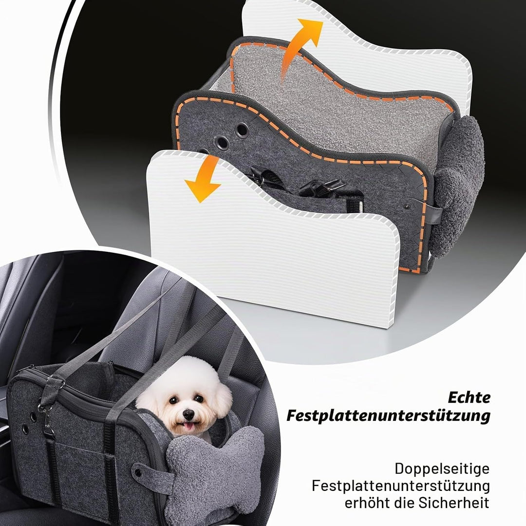 Hunde Autositz für kleine Hunde, Hundeautositz Hundesitz Auto Mittelkonsole mit Sicherheitsgurt, Ver