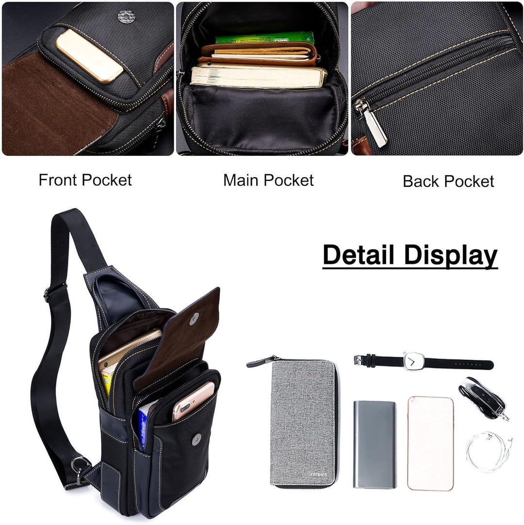 FANDARE Retro Brusttasche Herren Leder Umhängetasche Männerhandtasche Sling Bag Schultertasche Herre