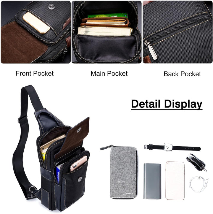 FANDARE Retro Brusttasche Herren Leder Umhängetasche Männerhandtasche Sling Bag Schultertasche Herre