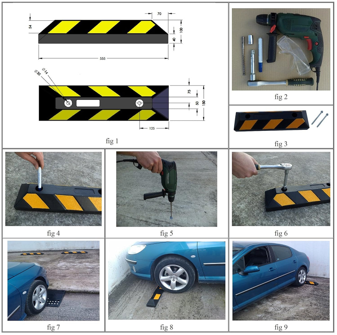 SNS SAFETY LTD Gummi Radstopp-Parkplatzbegrenzung für Parkplätze und Garagen, Farbe Schwarz-Gelb, Ab