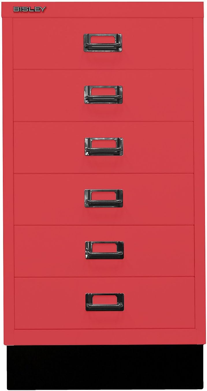 BISLEY MultiDrawer, 29er Serie mit Sockel, DIN A3, 6 Schubladen, Metall, 670 Kardinalrot, 43.2 x 34.