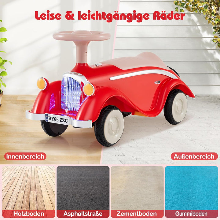COSTWAY Rutschauto, klassisches Rutschfahrzeug mit Lenkrad & Hupe & LED-Scheinwerfer, Kinderfahrzeug