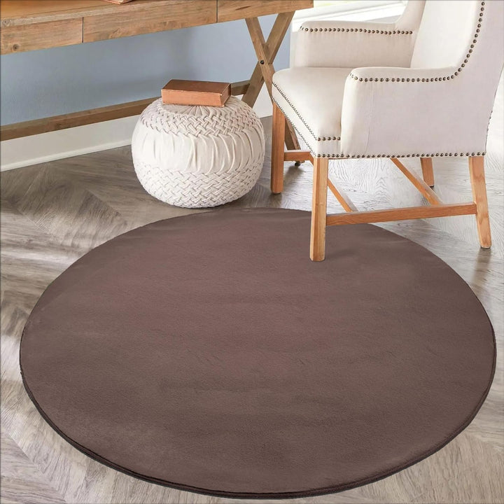 payé Teppich Wohnzimmer Hochflor Braun - 120x120cm - Rund Super Soft Kuschelweich Flauschig Modern E
