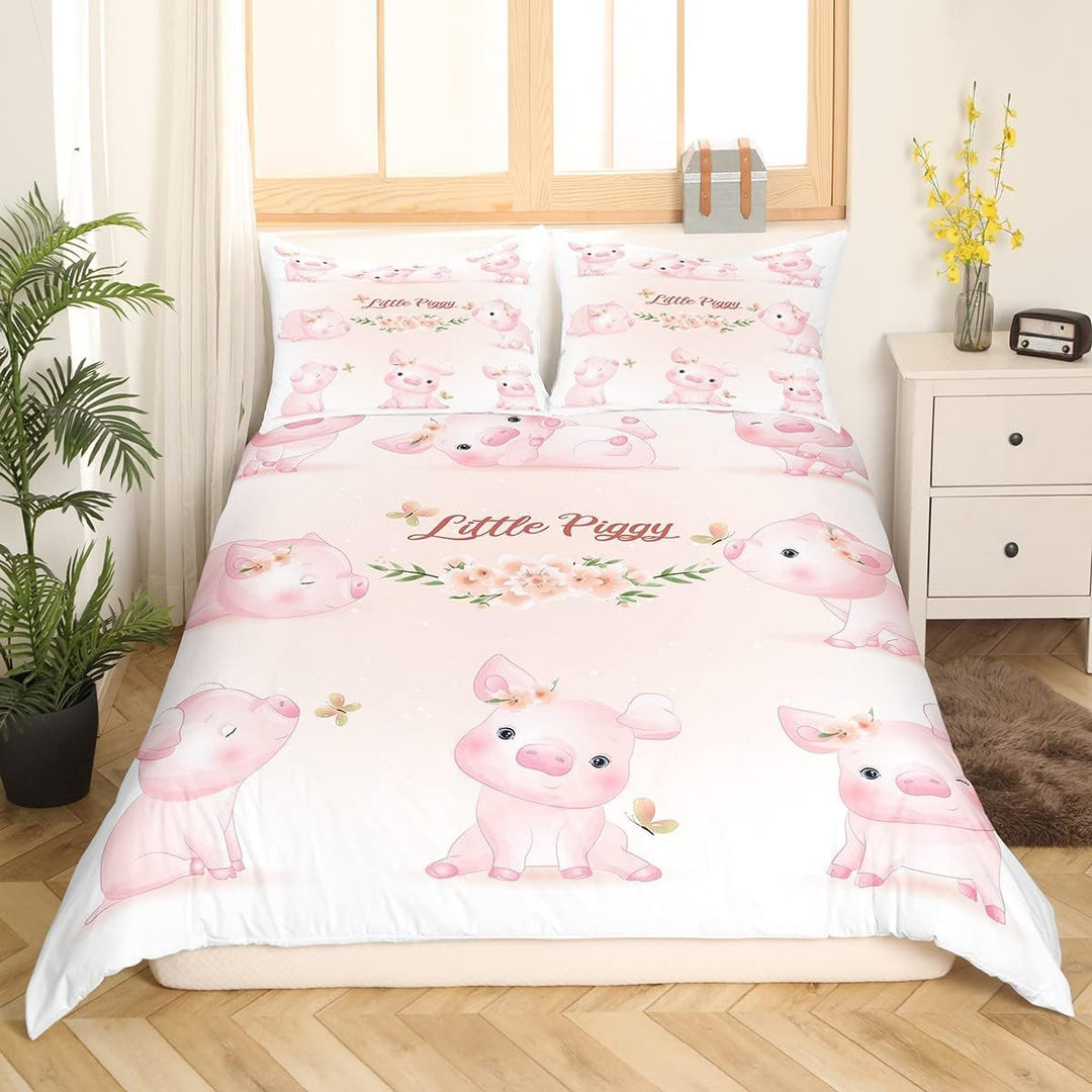 Schweinen Bettbezug Cartoon Tier Bettwäsche Sets 135 x 200 süsse Schweine Schmetterling Bettbezug Ki