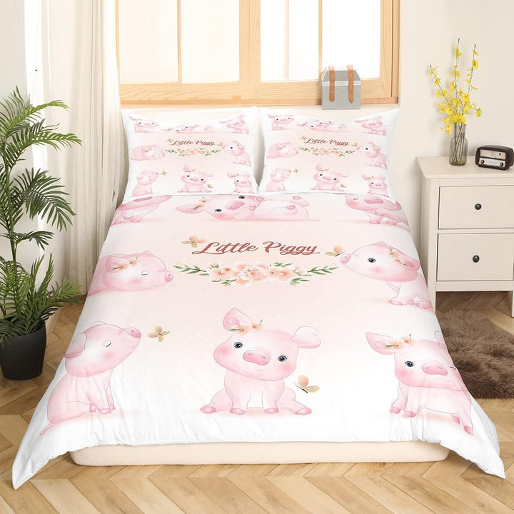 Schweinen Bettbezug Cartoon Tier Bettwäsche Sets 135 x 200 süsse Schweine Schmetterling Bettbezug Ki