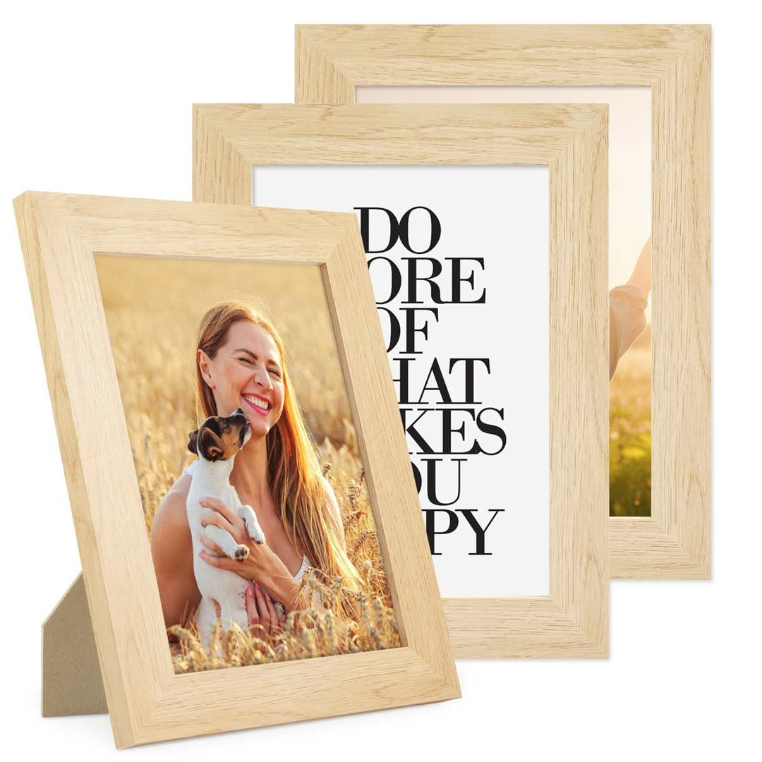 PHOTOLINI 3er Bilderrahmen 13x18 Holz MDF Natur, Set breite Bilderrahmen 18x13, Fotorahmen 13 x 18 c