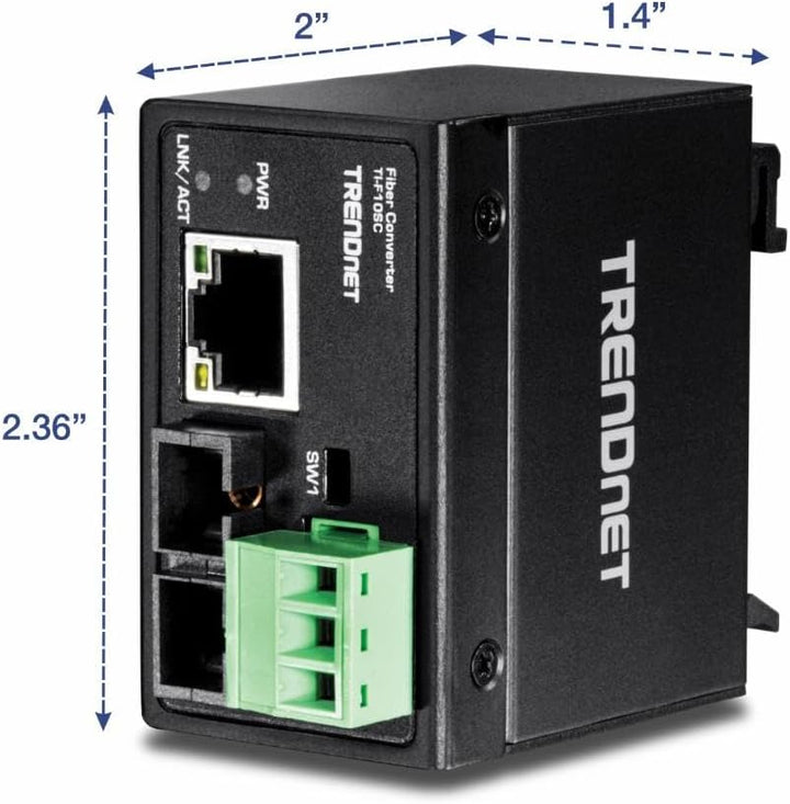 TRENDnet TI-F10SC Gehärteter Industrieller 100Base-FX Multi-Modus SC Glasfaser-Konverter, (2km / 1.2