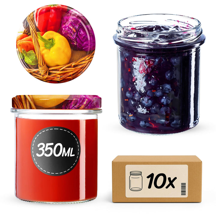 KADAX 10er Set Marmeladengläser 350ml TO82 Paprika, Einmachgläser Vorratsgläser Mason Jar mit Schrau