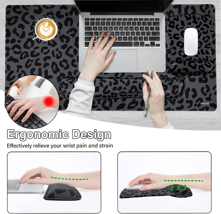 MOSISO Handballenauflage für Mauspad&amp;Tastatur Set, Ergonomische Schreibtischunterlage mit Leoparden&amp;