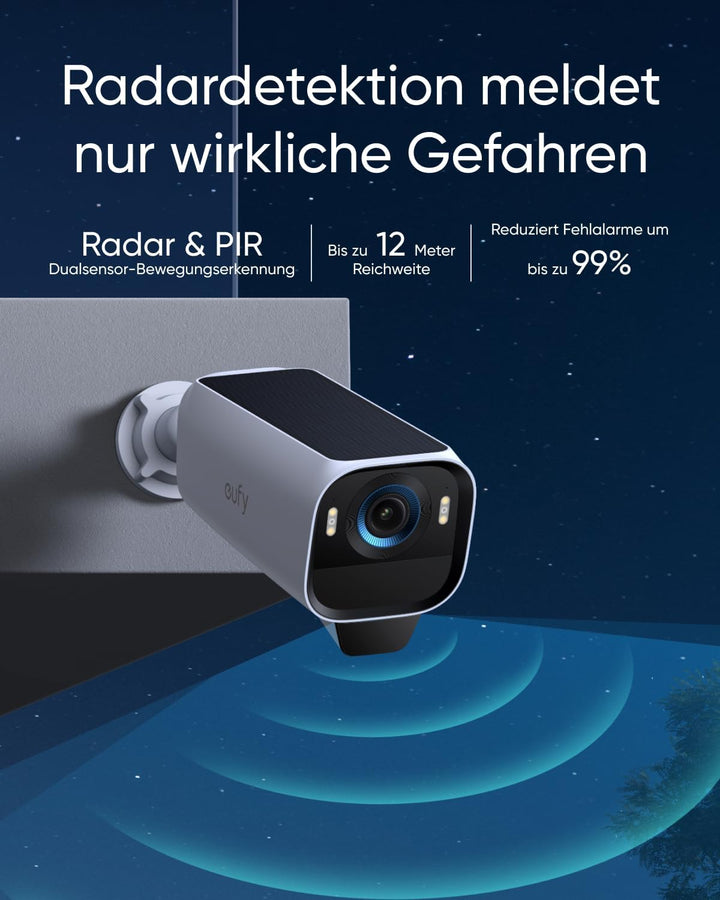 eufyCam S3 Pro Add-on, 4K Kabellose Solar-Überwachungskamera Aussen, MaxColor Nachtsicht, Forever Po