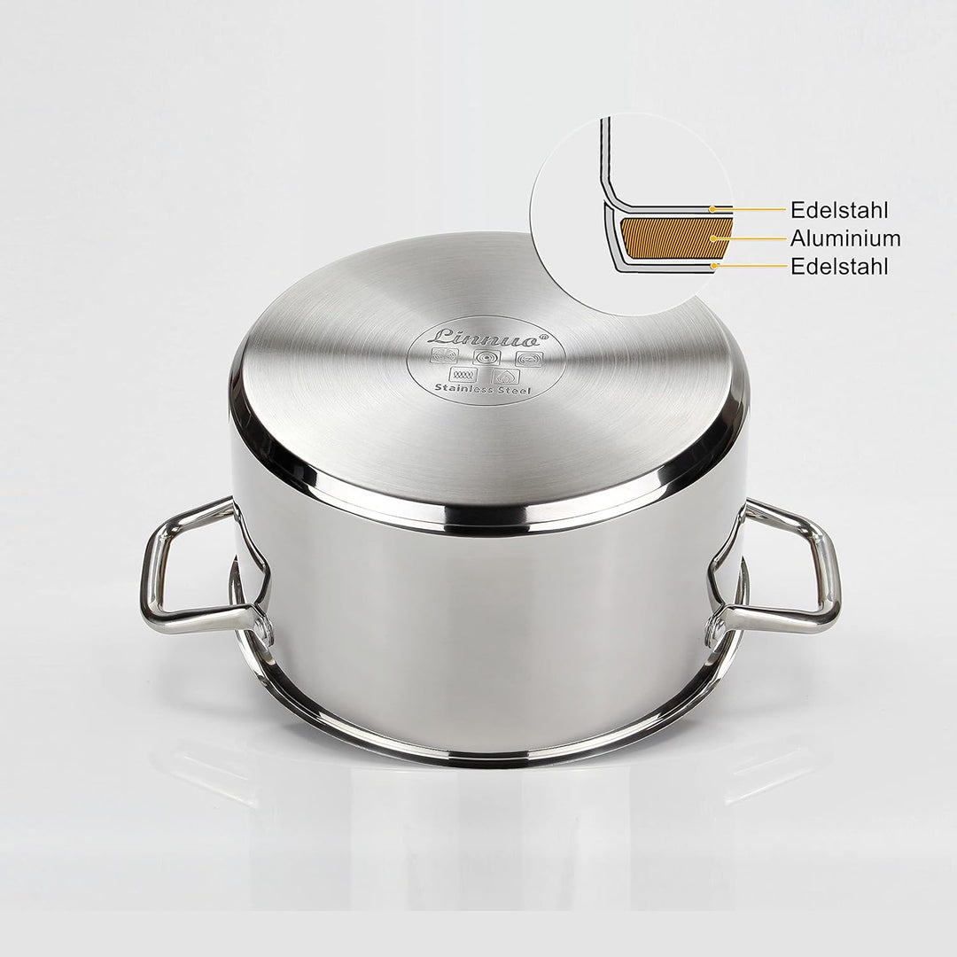 Linnuo Topf 6,8l mit Glasdeckel, Edelstahltopf, Griff Nicht heiss | Topf Induktion geeignet, Stabile