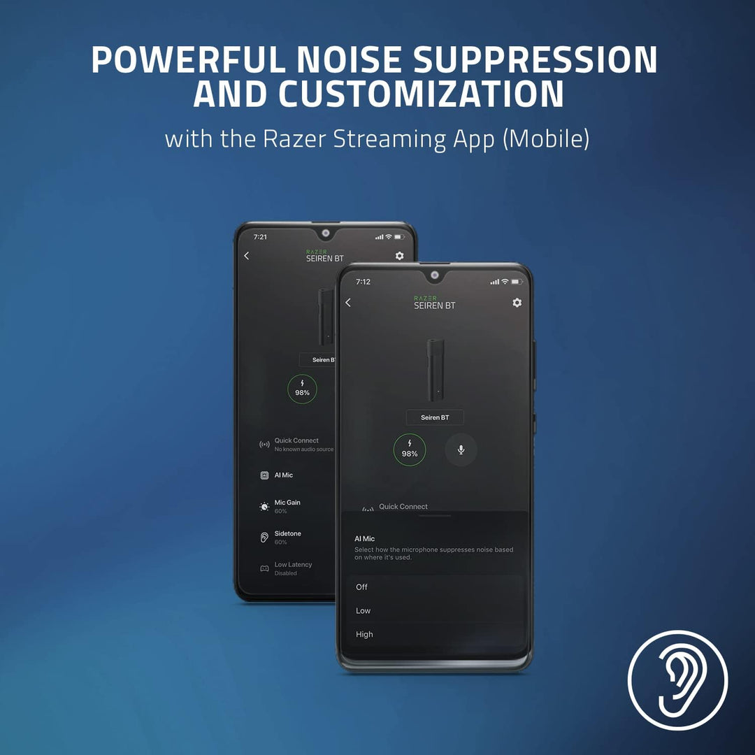 Razer Seiren BT Bluetooth-Mikrofon für Android-Geräte, mobiles/PC-Streaming, Clip-on-Design, kabello