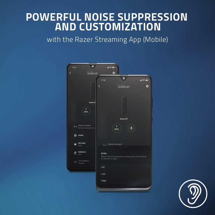 Razer Seiren BT Bluetooth-Mikrofon für Android-Geräte, mobiles/PC-Streaming, Clip-on-Design, kabello
