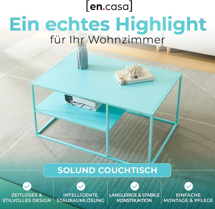 [en.casa] Couchtisch Solund Beistelltisch Metall Wohnzimmertisch mit Stauraum Sofatisch rechteckig K