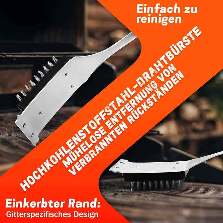 PURPLEBIRD Premium Grillzubehör Set aus Edelstahl - 6-teilig mit 3-in-1 Spatel, Gabel, Zange, Bürste