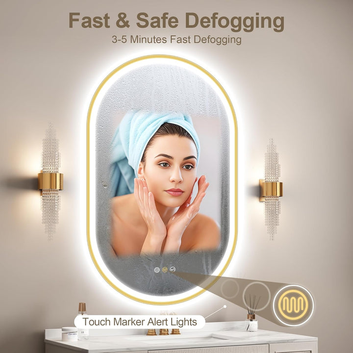 STARLEAD Gold Oval-LED-Badspiegel-mit-Beleuchtung 80x50cm, Bluetooth, Dimmbar, 3 Lichtfarben, Entfog
