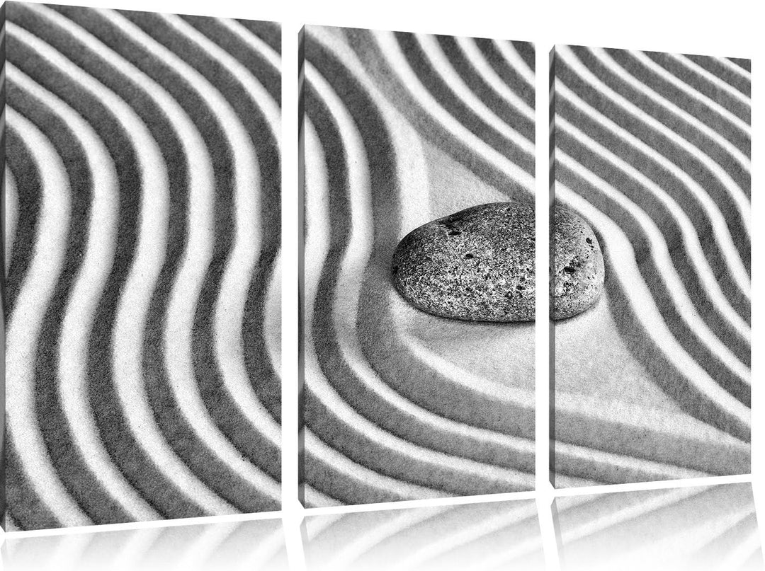 Pixxprint Steine in Sand mit Muster als Leinwandbild/Grösse: 3 Teilig (120x80 cm) cm/Wandbild/Kunstd