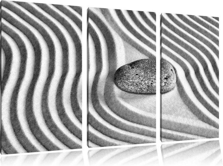 Pixxprint Steine in Sand mit Muster als Leinwandbild/Grösse: 3 Teilig (120x80 cm) cm/Wandbild/Kunstd