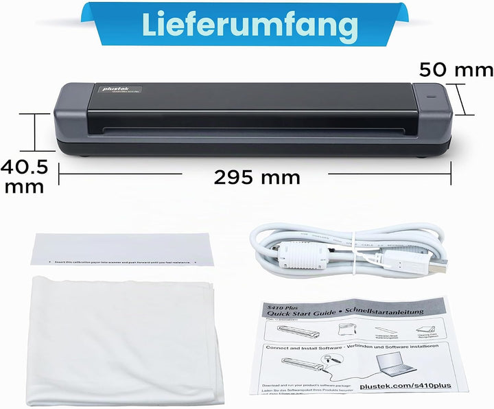 Plustek MobileOffice S410 Plus - mobiler Dokumentenscanner (600dpi, A4, USB) inkl. Plustek iDoc Soft