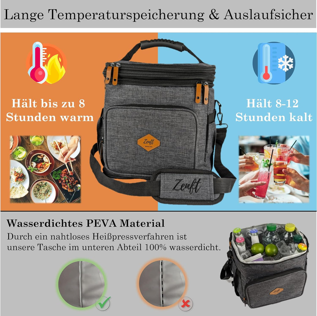 Isolierte Kühltasche faltbar - wasserdichte, auslaufsichere Lunchtasche mit Mehreren Fächern, verste