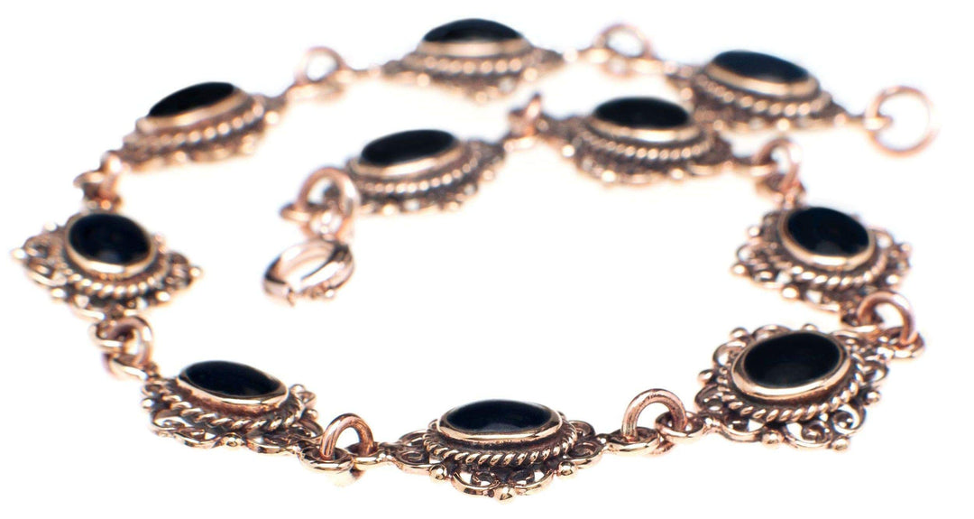 Windalf Mittelalter-Armkette MÉDIÉVALE 19 cm Schwarzer Onyx Armband Edle Bronze