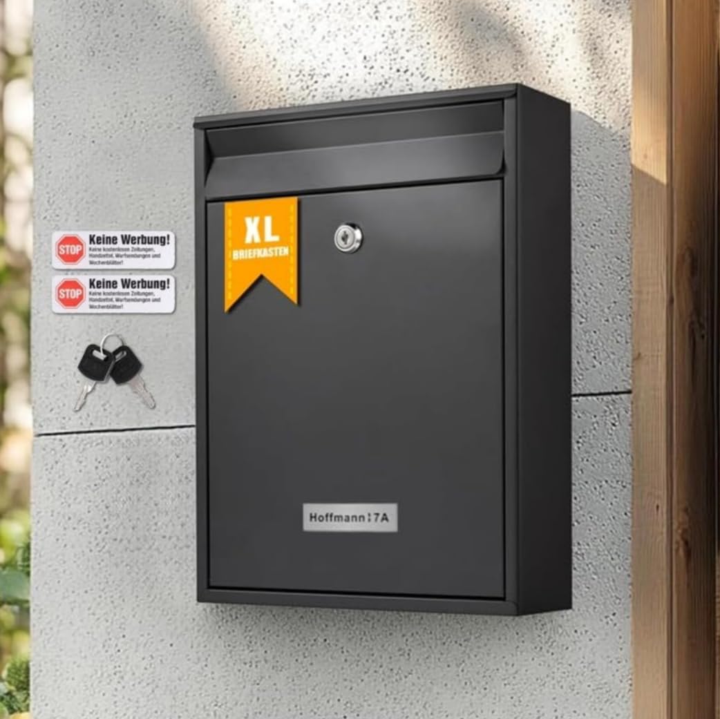 Zedelmaier XL Briefkasten personalisiert mit Edelstahl Namensschild Anthrazit Wandbriefkasten Postka
