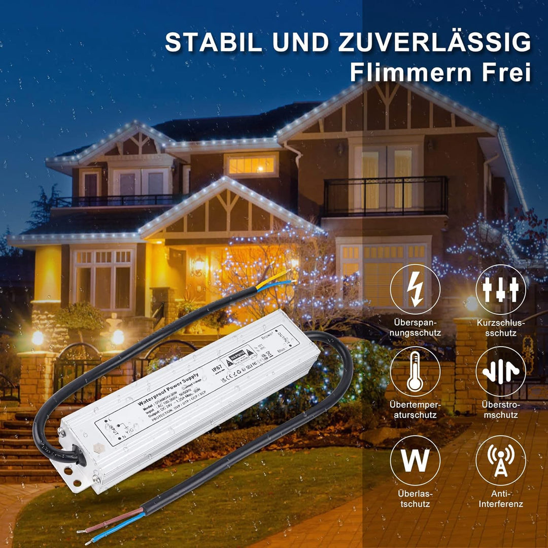 VARICART IP67 Wasserdichter LED Trafo 24V 30W 1.25A LED Treiber Netzteil, Ultra Dünn Konstantspannun