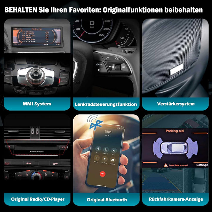 Erisin 8-Kern 4GB+64GB 10,25 Zoll Android 14 Autoradio mit GPS Navigation für Audi Q5 2009-2016 Unte