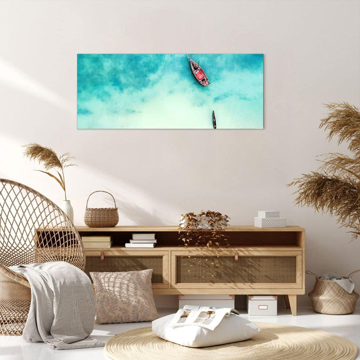 Wandbilder Dekoration Wohnzimmer Insel Boot Schiff Ozean Panorama Bilder auf Leinwand 120x50cm Leinw