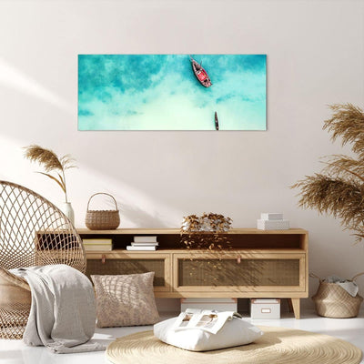 Wandbilder Dekoration Wohnzimmer Insel Boot Schiff Ozean Panorama Bilder auf Leinwand 120x50cm Leinw