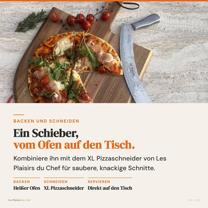 Pizzaschieber aus Akazienholz 35,5 × 48,6 cm – Grosses Pizzabrett & Servierplatte – Handgefertigt, R