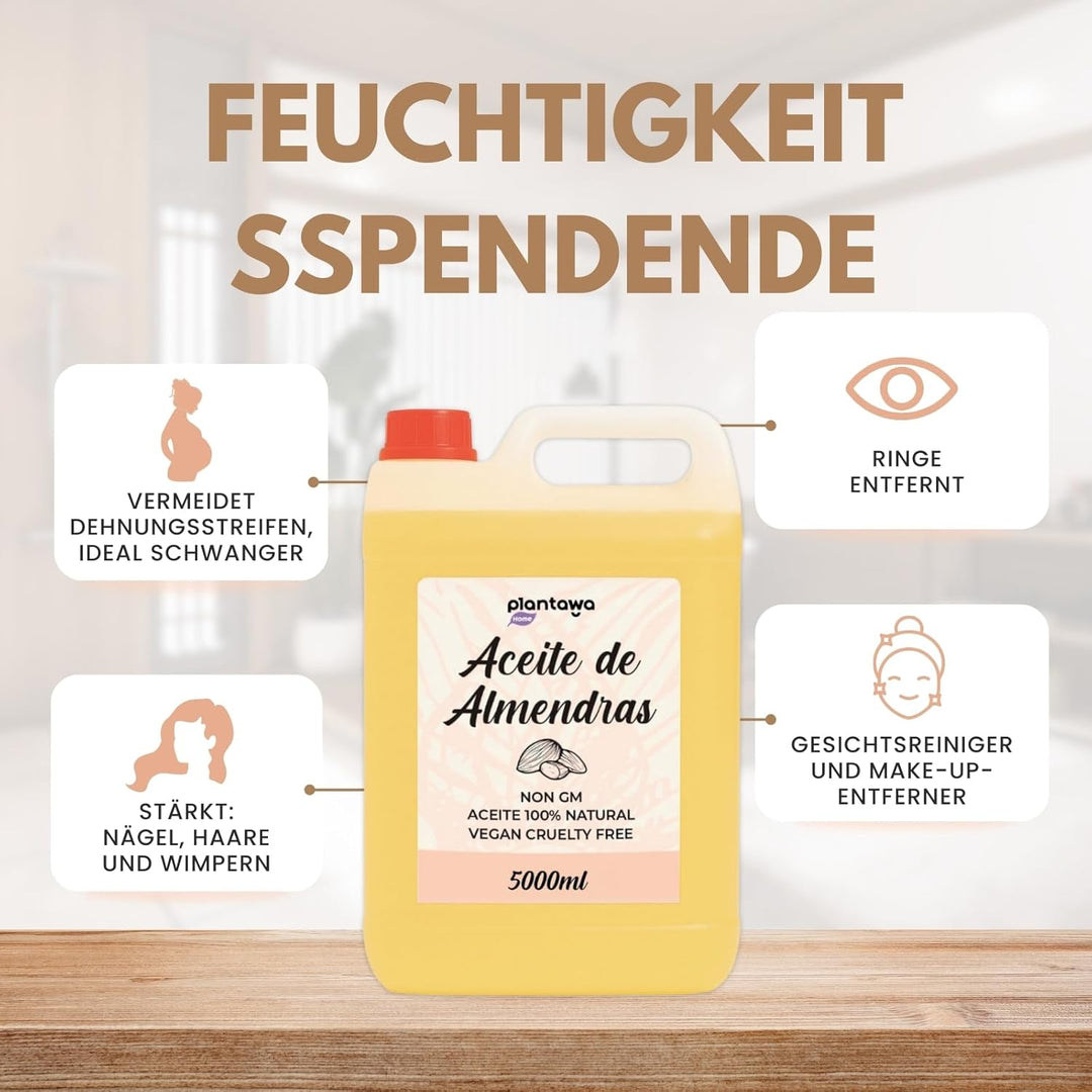 PLANTAWA Süsses Mandelöl 5L | Mandel-Körperöl | Feuchtigkeitsspendend für Haut und Haar | 100% Natür