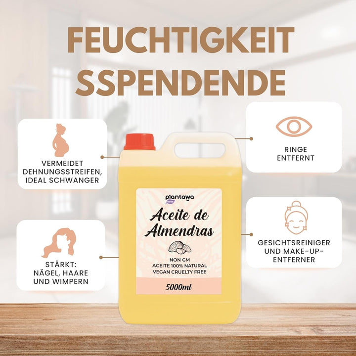 PLANTAWA Süsses Mandelöl 5L | Mandel-Körperöl | Feuchtigkeitsspendend für Haut und Haar | 100% Natür