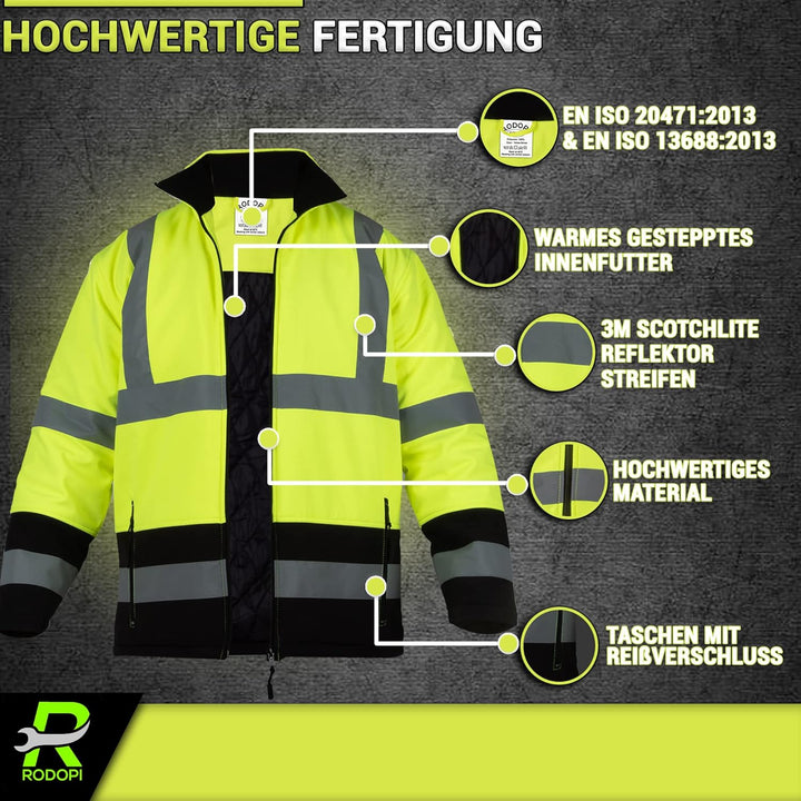 RODOPI FREEZ-Reflex Winter Arbeitsjacke Herren und Damen Gr.S-XXXL Reflektierende Jacke wasserdicht