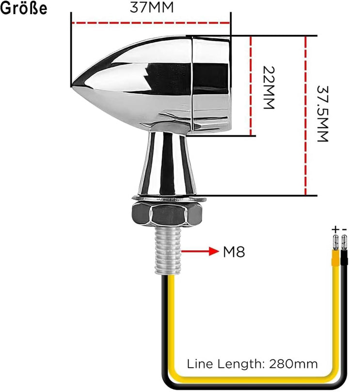 evermotor 12V Mini LED Blinker Motorrad E Geprüft, Verchromt Motorrad Blinker IP67 Wasserdicht (2 St