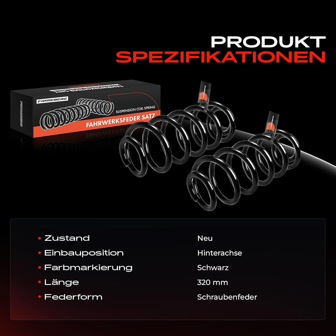Frankberg 2x Federn Fahrwerksfeder Hinterachse Kompatibel mit A4 Avant 2008-2015 A5 Cabriolet 2009-2