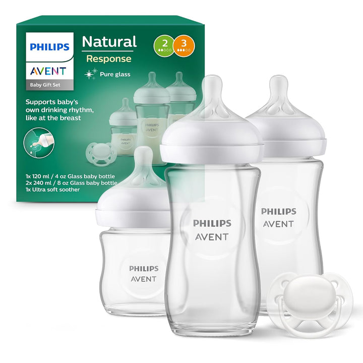 Philips AVENT Babyflaschen aus Glas, Geschenkset für Neugeborene – 3 Babyflaschen Natural Response,