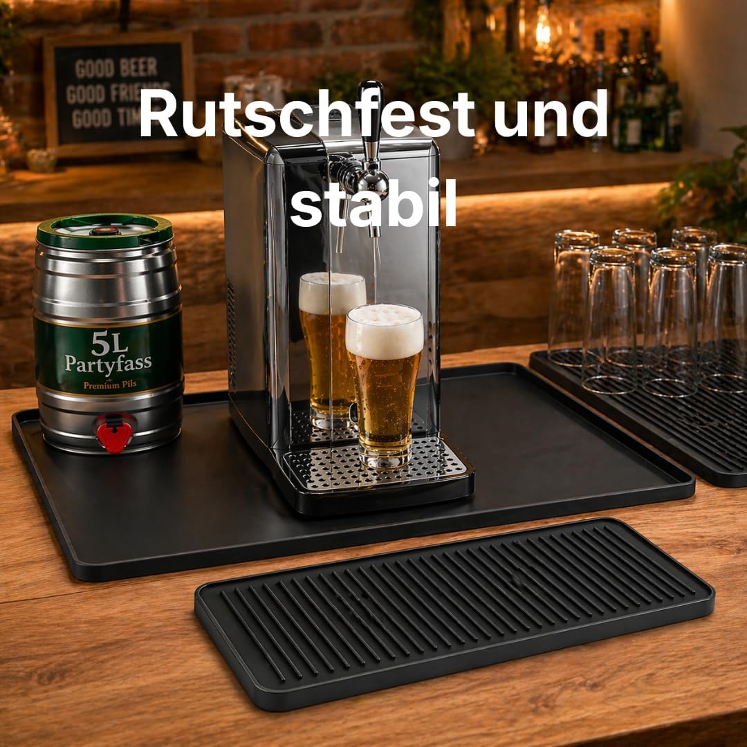 Silikon Matte für Bierzapfanlage 2er Set Schwarz 60 x 40 cm und 40 x 20 cm, rutschfeste Bar Unterlag