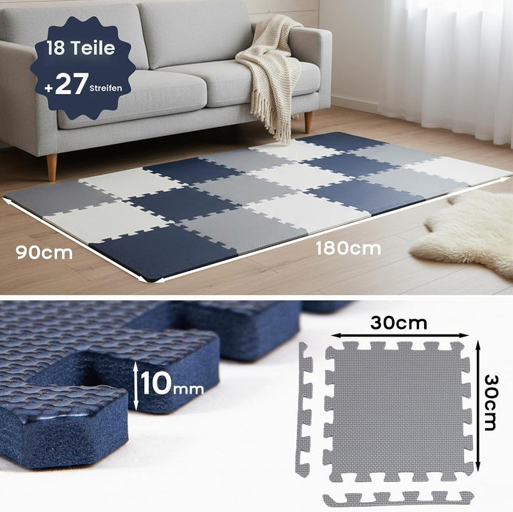 Mocosy 1 'x 1' (30 cm x 30 cm ）ineinandergreifende Fussmatten | weiche Schaummatte | Spielmatte | Gy