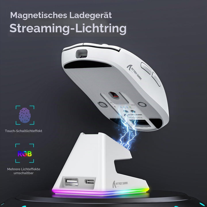 ATTACK SHARK X6 49g Superlight Maus mit magnetischer Ladestation, PixArt PAW3395 Gaming-Sensor, BT/2