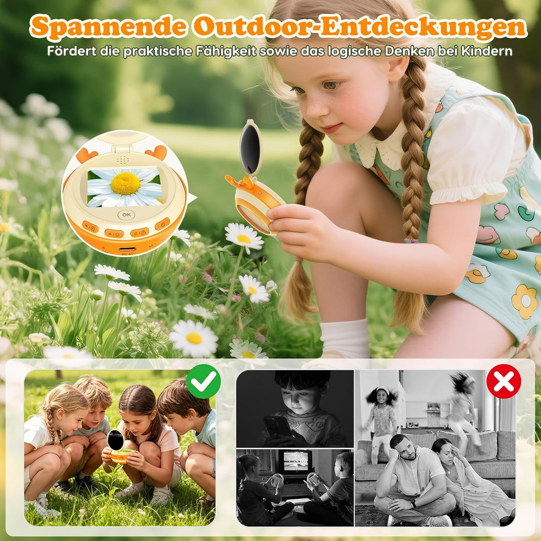 2-in-1 Mikroskop für Kinder mit Kamera und 2 Zoll IPS Bildschirm, Digitales Tragbares Mikroskop, Han