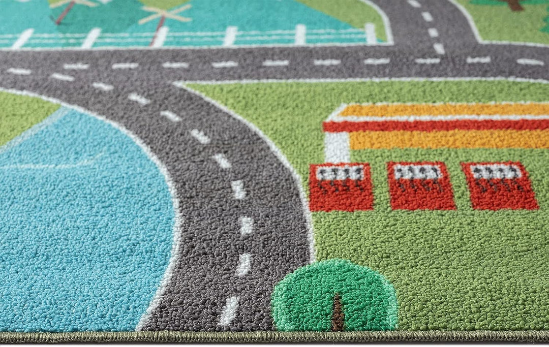 the carpet Happy Life – Kinderteppich Spielteppich Strassen- und Stadtmotiv mit Auto, rutschfest & p