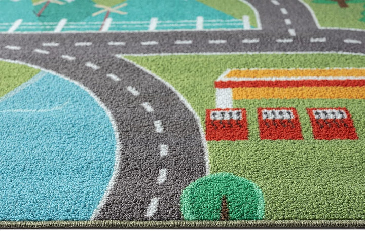 the carpet Happy Life – Kinderteppich Spielteppich Strassen- und Stadtmotiv mit Auto, rutschfest & p