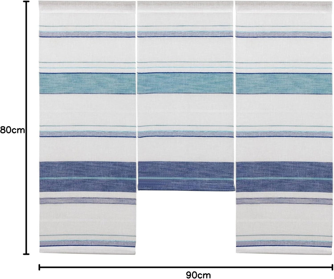 Design Mini Flächenvorhang Set Streifen blau | 4058-01 | 3 Teile | Scheibengardine Gesamtbreite 90cm